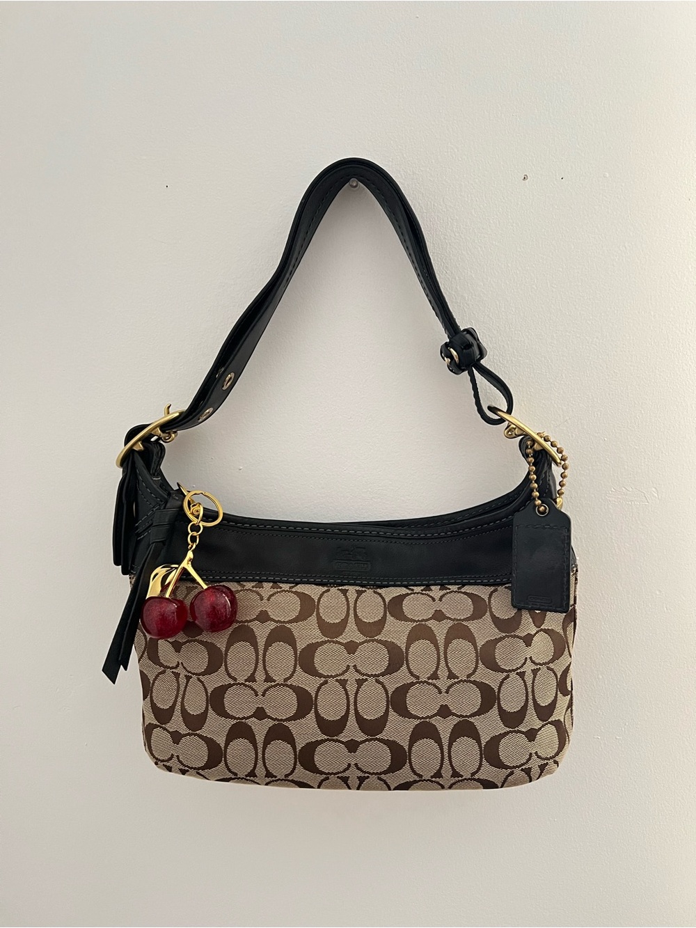 Coach Signature Canvas and Leather Shoulder Bag in Brown and Black